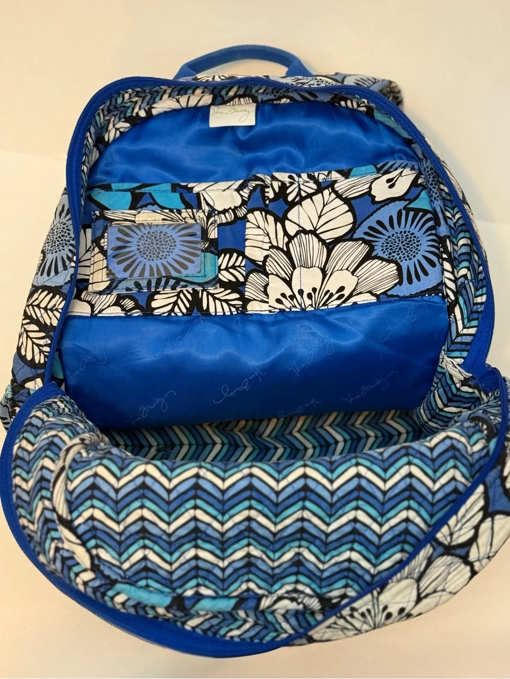 Vera Bradley Retired Blue Bayou Floral Quilted Backpack with Turquoise Accents